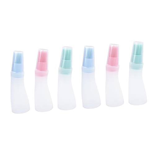 FUNOMOCYA 6pcs Silicone Oil Brush Dispenser Heat Resistant Basting Bottles with Cover Mixed Color Bbq Accessories for Cooking and Grilling Leak Design