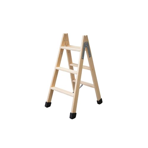 Cofan Escalera Doble de Madera | con 3 + 3 Peldaños - 0,75 m Altura - Cintas Especiales Antiapertura | Segura y Resistente | Cumple Normativa EU EN 131