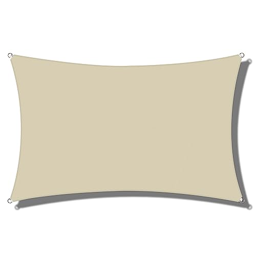 SHINPORT 8'x12' Sun Shade Sail Outdoor Rectangle Canopy Cover Heavy Duty Shade Cloth for Backyard Deck Patio Garden Outdoor-Beige