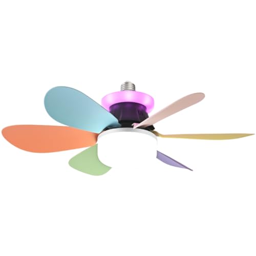 Aodejoy Ventilador de techo con luz y mando a distancia, 40 W E27/E26 Lámpara de ventilador LED RGB regulable Timing, 6 aspas, 3 velocidades, silencioso, para sala de estar, oficina, dormitorio