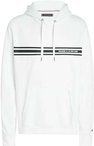 Tommy Hilfiger Herren Hoodie Central Chest Stripe mit Kapuze, Weiß (White), XL – Ansicht 5