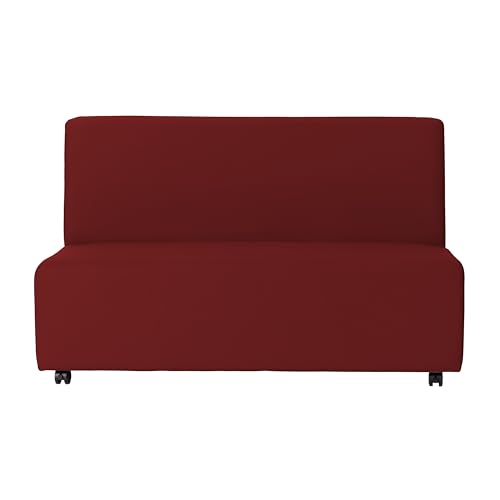 Image of FDP Pro Series Upholstered Armless Mobile Sofa with Locking Casters for Portability Commercial Seating for Hotel Lobby, Office, Restaurant, Waiting Room, Home - Crimson