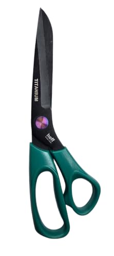Image of Heff Heavy Titanium Tailor Fabric Scissors, Green Handle, Professional Cloth Cutting Tool, 10 Inches