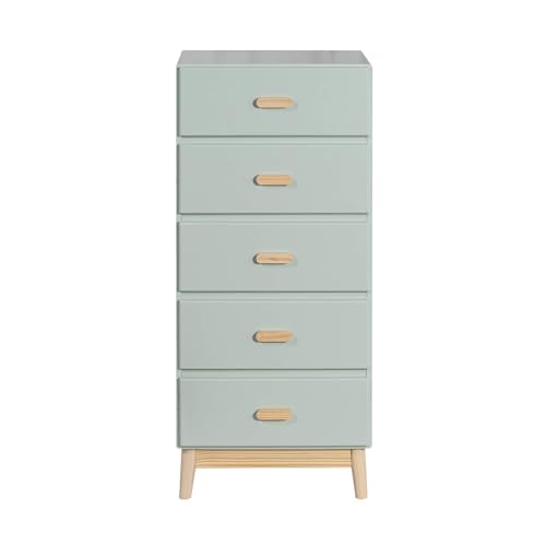 Rebecca Mobili Cómoda para Niños, Cómoda Ahorra Espacio, Verde Agua Marrón, MDF Pino, Estilo Escandinavo, para Habitación Montessori - Medidas HxLxP: 115 x 50 x 40 cm - Art. RE6982