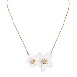 DIAMANTIO Collar chapado en oro de 18 quilates con doble flor, collar con colgante floral blanco, elegante cadena estilo gargantilla para mujer