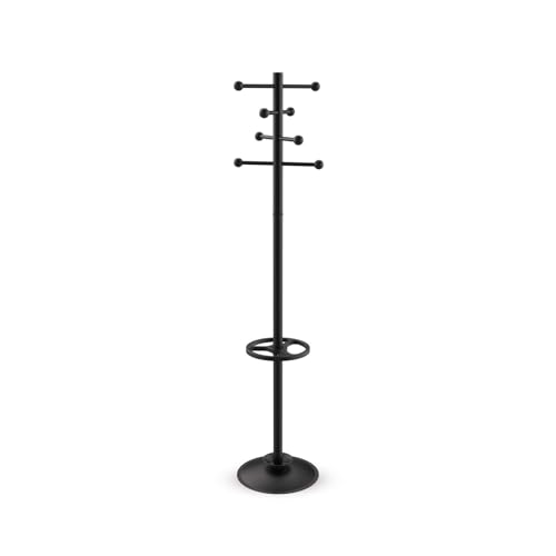 MAUL Garderobe MAULsaphir 38x38x171cm | Garderobenständer mit Regenschirmhalter und 8 Haken | Flurgarderobe für Büro, Empfangsbereich | Stabiler Kleiderständer aus Stahl | Schwarz