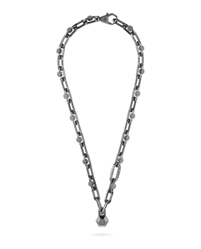 Collier Philipp Plein pour homme en acier inoxydable IP Gun gris anthracite moderne