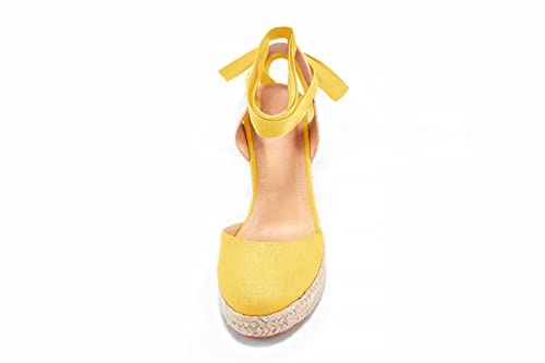 Image of Nailyhome Women's Espadrille Wedge Sandals Closed Toe Lace Up Platform Ankle Wrap Summer Casual Shoes