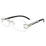 Pop Fashionwear Rimless Rectangular Clear Lens Metal & Wood Men Women Eye Fashion Glasses (Silver)