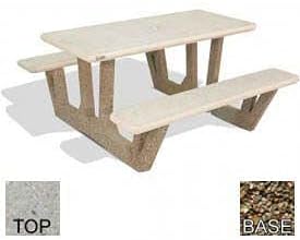 Bohlmann 38" Concrete Rectangular Picnic Table, Polished Tan River Rock Top, Tan River Rock Leg