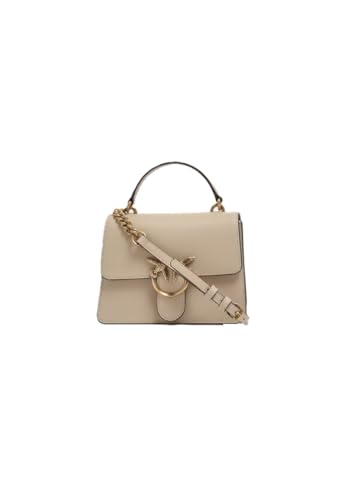Pinko bolso bandolera Love One Mini en piel beige y gris con detalles dorados de lujo 2