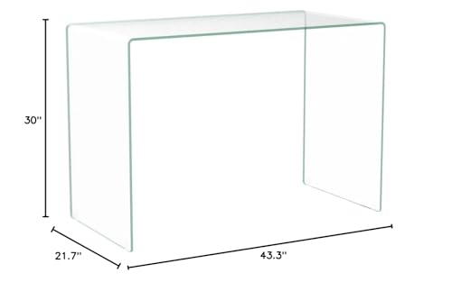 Neos Modern Furniture Bent Glass Computer Desk, Rectangular Shaped PC Laptop Workstation Table for Home Office, Clear