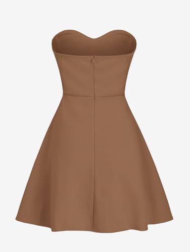 Rosegalette Women’s Strapless Bowknot Mini Dress – Sexy Elegant Solid Color Fit & Flare Bandeau Cocktail Party Dress,Brown,XS — view 5