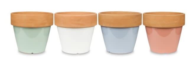 Garden & Home Wide Rimmed Glazed 4 inch Planter Pots for House Plants, Herbs, Succulents, Flowers, Little Snake Plants, Gifts for Mom. Assorted Color