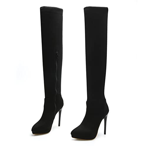 Bottes au dessus du genou à bout pointu et talon stiletto 12cm de haute facture moderne