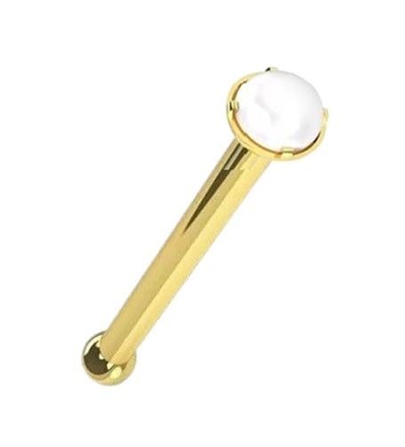 I Piercing Nose Pin I Echt 585 Gold mit Echter Zuchtperle I 0,8 x 6 x 2,5 mm I Nasenpiercing Nasenstecker I modern extravagant exklusiv I 46003 I