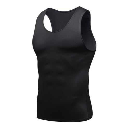 Camiseta de compresión para hombre que adelgaza el vientre plano invisible camisa Abdo Adelgazar Shapewear Camiseta para sin mangas Body Shaper ellastic Gainant Chaleco, Negro , L