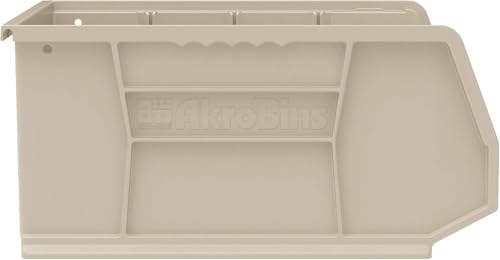 Akro-Mils 30250 AkroBins Plastic Storage Bins, Space-Saving Stackable Bins for Garage, Pantry, Craft Organization, 15" x 16" x 7", Stone, 6-Pack