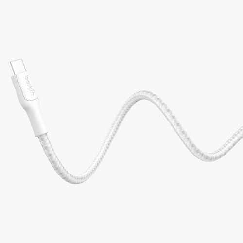 Image of Belkin Apple Certified Nylon Braided USB C to Lightning Cable 1 Meter - MFi Certified 18W iPhone Charger Cord - Apple Charger Cable - Fast Charging for iPhone 14, 13, Airpods, iPad - White
