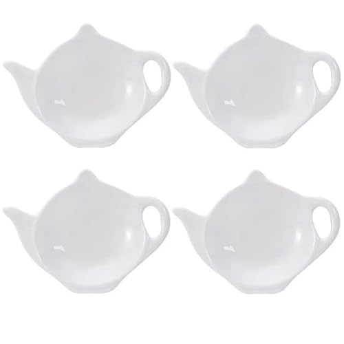 4Pcs Ceramic Tea Bag Holder Personalized Teapot Shaped Tea Bag Coasters Tea Bag Saucers Rest Dish Tray for Tea Bag, Spoon Rest, White