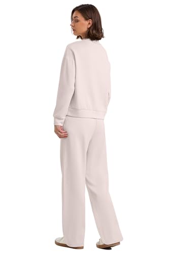 Image of WIHOLL Two Piece Sets for Women Fall Outfits Lounge Sets Mock Neck Tops Wide Leg Pants Vacation Travel Airport Outfits