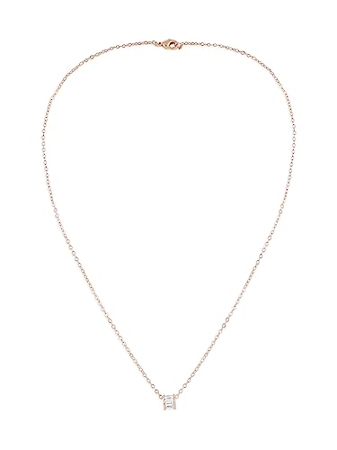 ZAVERI PEARLS Rose Gold Cubic Zirconia baguette Chain With Pendant Brass Necklace For Women -ZPFK16203