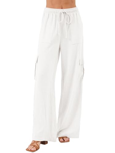 Beautiful Nomad Women's Linen Cargo Pants Casual High Waisted Wide Leg Pant Baggy Trousers with Pockets