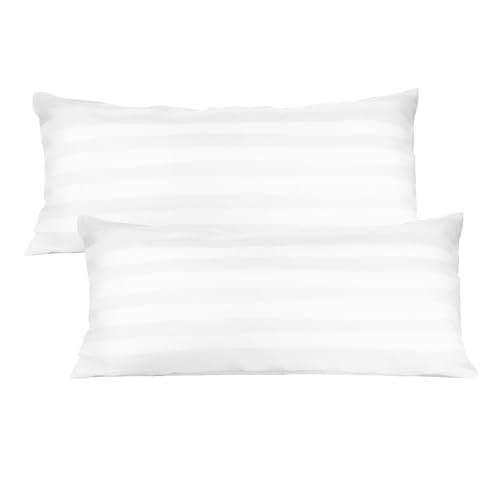 KEAYOO Satin Bed Linen with Stripes - Made of Cotton, Soft, Breathable and with Zip (White, 40 x 80 cm x 2)