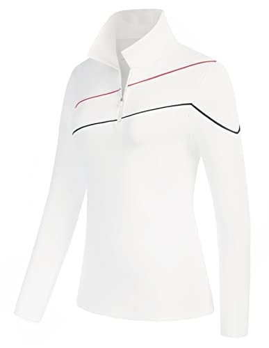 Damen Tennis Golf Shirts Leichte Poloshirts mit Kragen Halbreißverschluss Langarm Golfkleidung Sportshirt für Damen(Weiß M) Cover