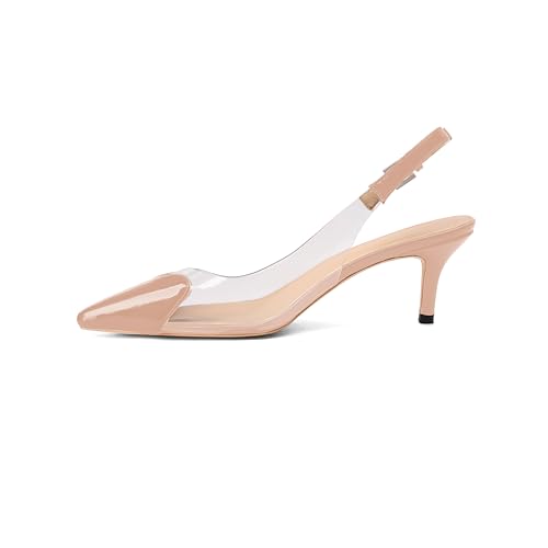 Women's Fashion Pointed Toe Heart Pumps Elegant 6 CM/2.4 Inch Heel Splicing Slingback Kitten Heels Transparent PVC Cute Clear Pumps Closed Toe Wedding Party Dress Shoes2