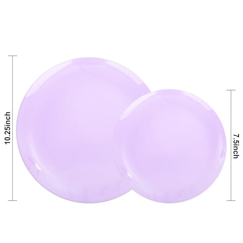 KIRE 60PCS Purple Plastic Plates Disposable - Heavy Duty Purple Plates Include 30Pcs 10.25” Dinner and 30Pcs 7.5” for Dessert/Salad - for Wedding/Bridal Shower