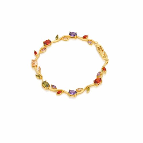 KuchhBhiKharido Magical Muse Tulip Bracelet, Gold-Plated with Multicolor Gemstones