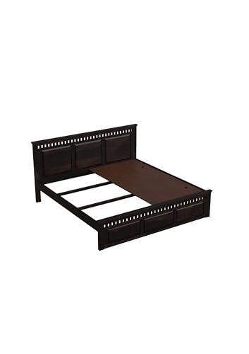 Image of Solid Sheesham Wood Queen Size Bed Without Storage | Wooden Double Bed Cot for Bedroom Furniture | Platform Bed | Palang for Hotels | Walnut Finish, Recommended Mattress Size: 78 X 60 Inch