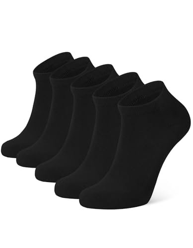 CLOSEMATE 5 Pairs Ankle Socks for Men Women Breathable Cotton Non Slip Low Cut for Trainer Sports Casual (5Black Size L)