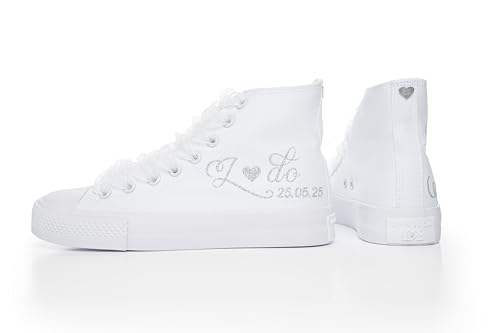 Personalized Sneakers for Bride – Custom Wedding Shoes with Name – Handmade White Bridal Footwear – Comfortable Flat Sneakers for Wedding Day