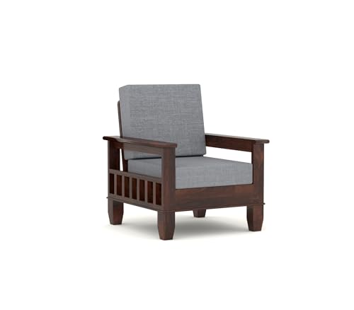 Image of NATRAJ ART & CRAFT Sheesham Wooden 1 Seater Sofa for Living Room | Rosewood 1 Seater Cushion Sofa with Side Newspaper Holder for Home & Office (Walnut, 1 Seater)
