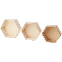 Estanteria Hexagonal Primark Artemio 14001892 - Juego de 3 estantes hexagonales para Decorar, Madera, Beige, 30 x 26,5 x 10 cm