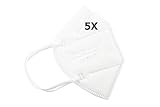 TBOC Masques FFP2   [Pack 5 Unités] Masques Jetables [Blanc] 5 Couches [Non Réutilisable] Pliable Respirant avec Pince Nez [Certifié et Approuvé CE 2163] Qualité Premium
