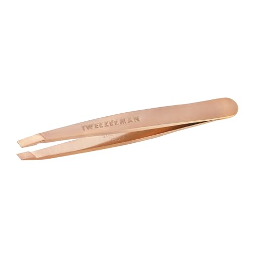 TWEEZERMAN Mini Pinzette (Handgeschliffene, schräge Spitzen, Augenbrauen zupfen, Profi Qualität, rostfreier Edelstahl), Roségold