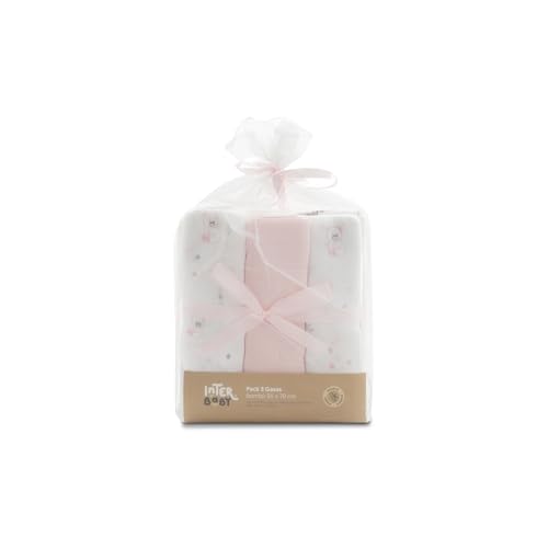 INTERBABY · Pack de 3 Gasas de Bambú BEAR rosa para bebés· 55x70 cm · Bambú&Algodón