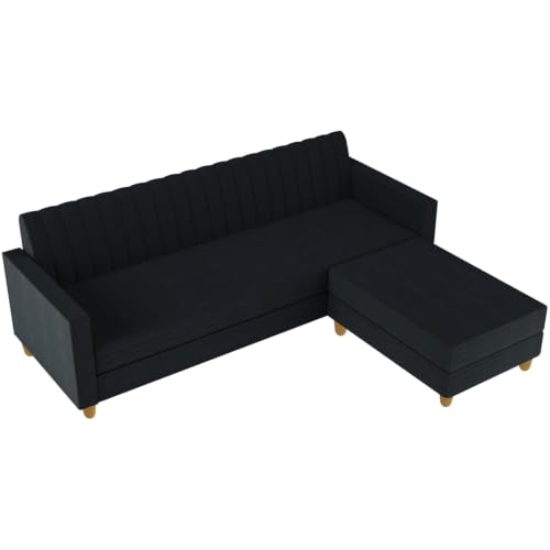 Image of Rosebell 3 + One Wooden L Shape Four Seater Sofa Set for Living Room Furniture Set| Sectional Couch & Compact Living Spaces & Office-Black-Color