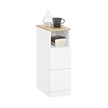 SoBuy Narrow Bedside Table with 2 Drawers and Shelf, Nightstand for Bedroom, Living Room Furniture, White Side Table, W 20 x D 35 x H 60 cm FBT149-WN