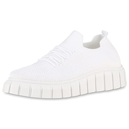 VAN HILL Baskets à plateforme pour femme - Semelle profilée en tricot, Blanc., 38 EU Cover