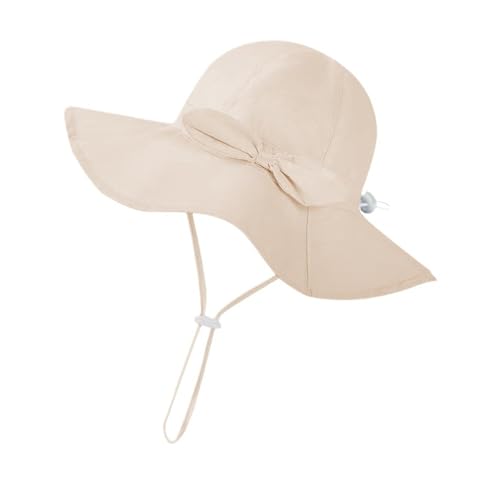 Infant Girl ' s Wide Brimmed Sun Hat Bonnet Adjustable Cotton Bucket Hat with Bow for Beach and Outdoor Use Fashionable Khaki