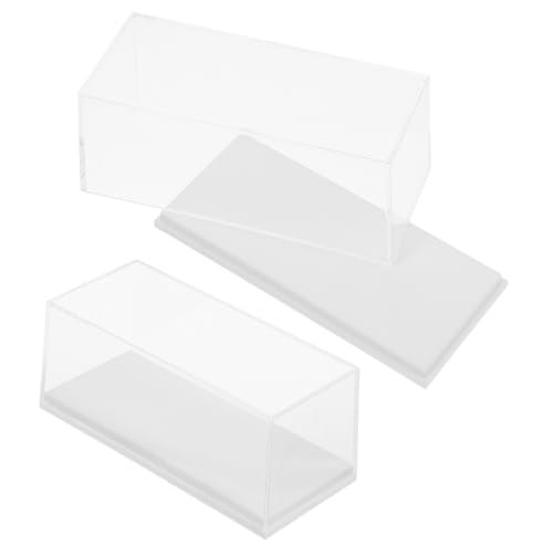 Veemoon Vitrina para Figuras y Coches 1:64 en Acrílico Transparente Tapa y Base Blanca, Set de 2 Unidades, Almacenamiento Seguro para Coleccionistas y Uso en Oficina