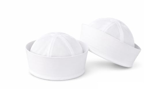 JIAHG 2 Stücke Weißer Matrosenhut Matrosenmütze Kapitänsmütze für Damen Herren Marine Kostüm Seemannsmütze für Karneval Mottoparty Halloween