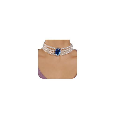 fxmimior Boho Women Multilayer 1920s Necklace Blue Chunky Dainty Pearls Layered Choker Necklaces Handmade Bead