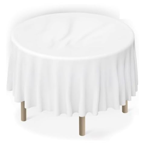 Zoe Deco Plastic Tablecloth (6 Pack, 84" Diameter, Round White Table Cloth), Disposable Table Covers for Parties, Graduations & Picnics, Table Protectors Cover