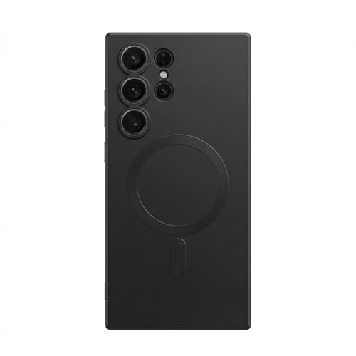 Magnetic Phone Case for Samsung Galaxy S23Ultra/S24Plus/S25Plus S26 Ultra/S26 Plus Case with Camera Lens Protector Matte Cute Slim Soft Silicone Bumper Shockproof Metallic (Black,S23 Ultra)