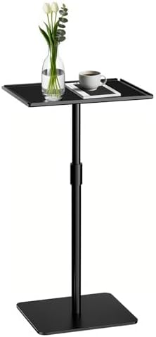 Metal Sofa Side Table,Height Adjustable Tall Side Couch Tables,Small TV Tray Table for Small Spaces with Matte Black Tray,Square Drink Coffee Tables for Bedroom,Black